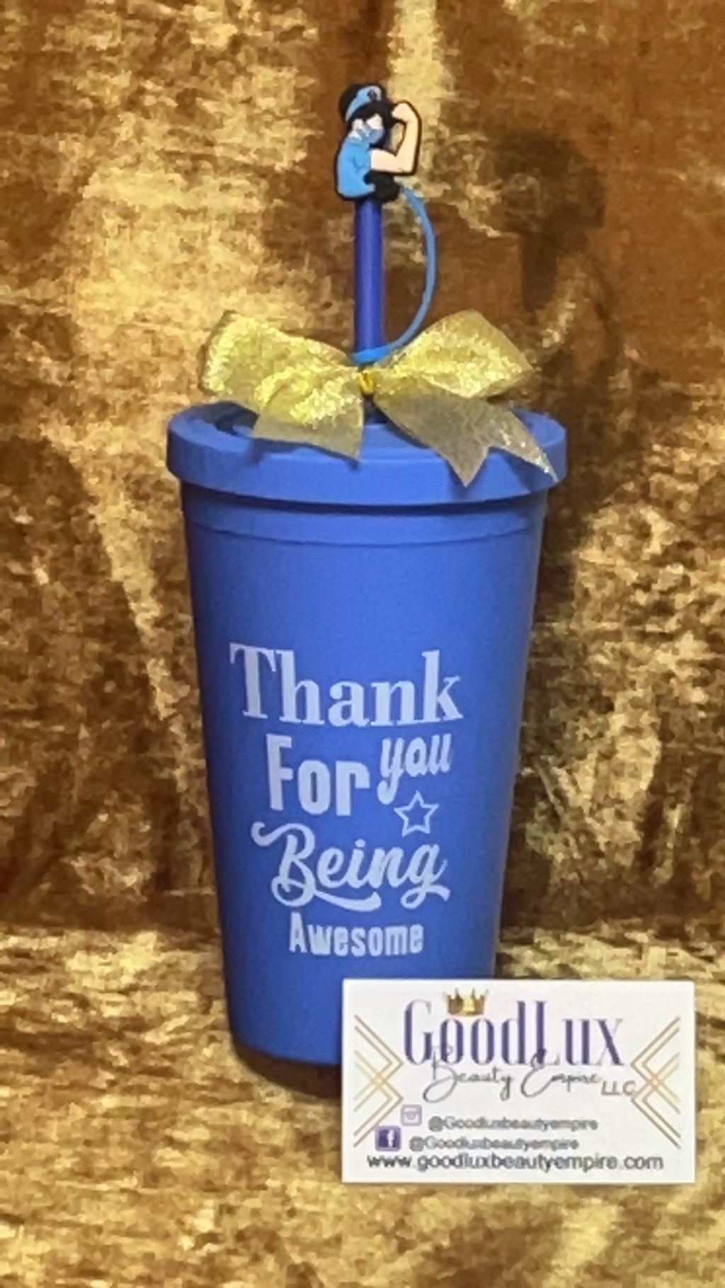 Blue Thank You Tumbler With Nurse Straw Topper