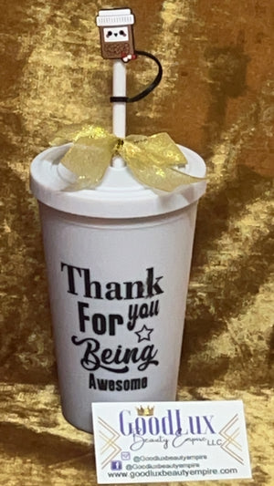 White Thank You Tumbler with straw Stopper