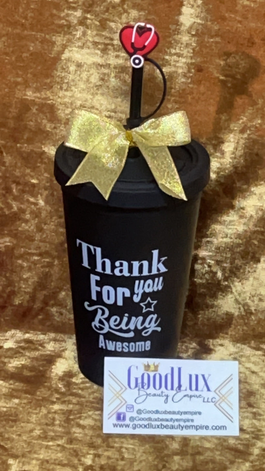 Black Thank you Tumbler with straw stopper