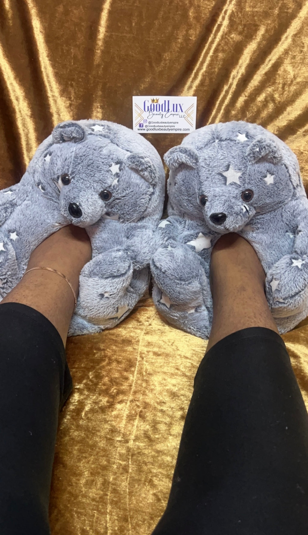 Gray Starlight Teddy Bear Slippers