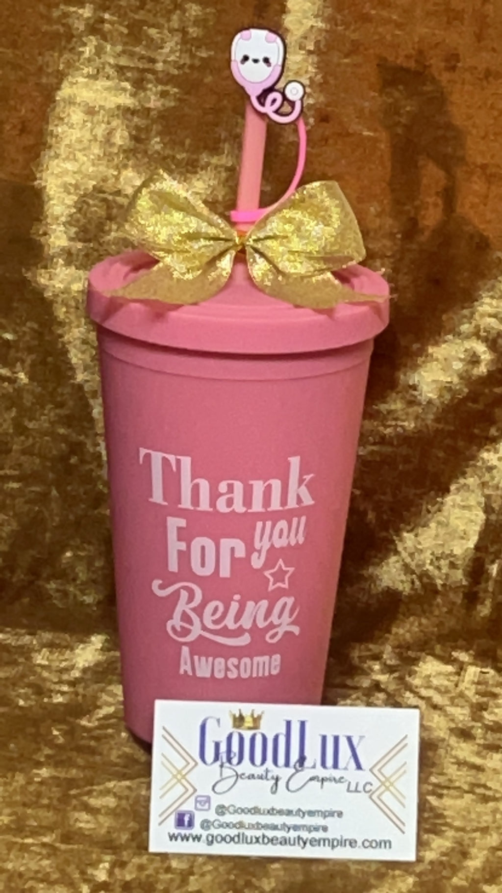 Pink Thank You Tumbler with straw stopper