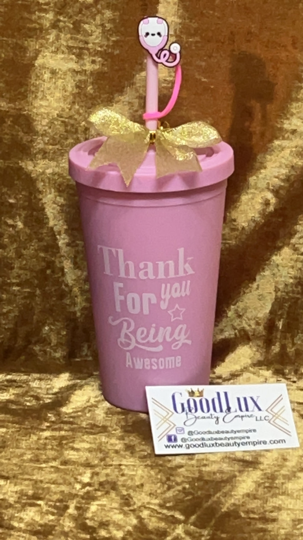 Light Pink Thank you Tumbler with straw stopper