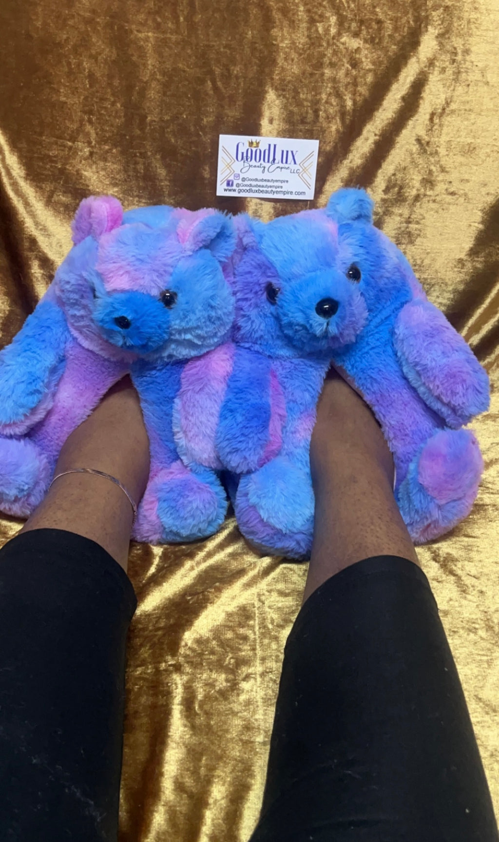 Purple/Pink Multicolored Teddy Bear Slippers