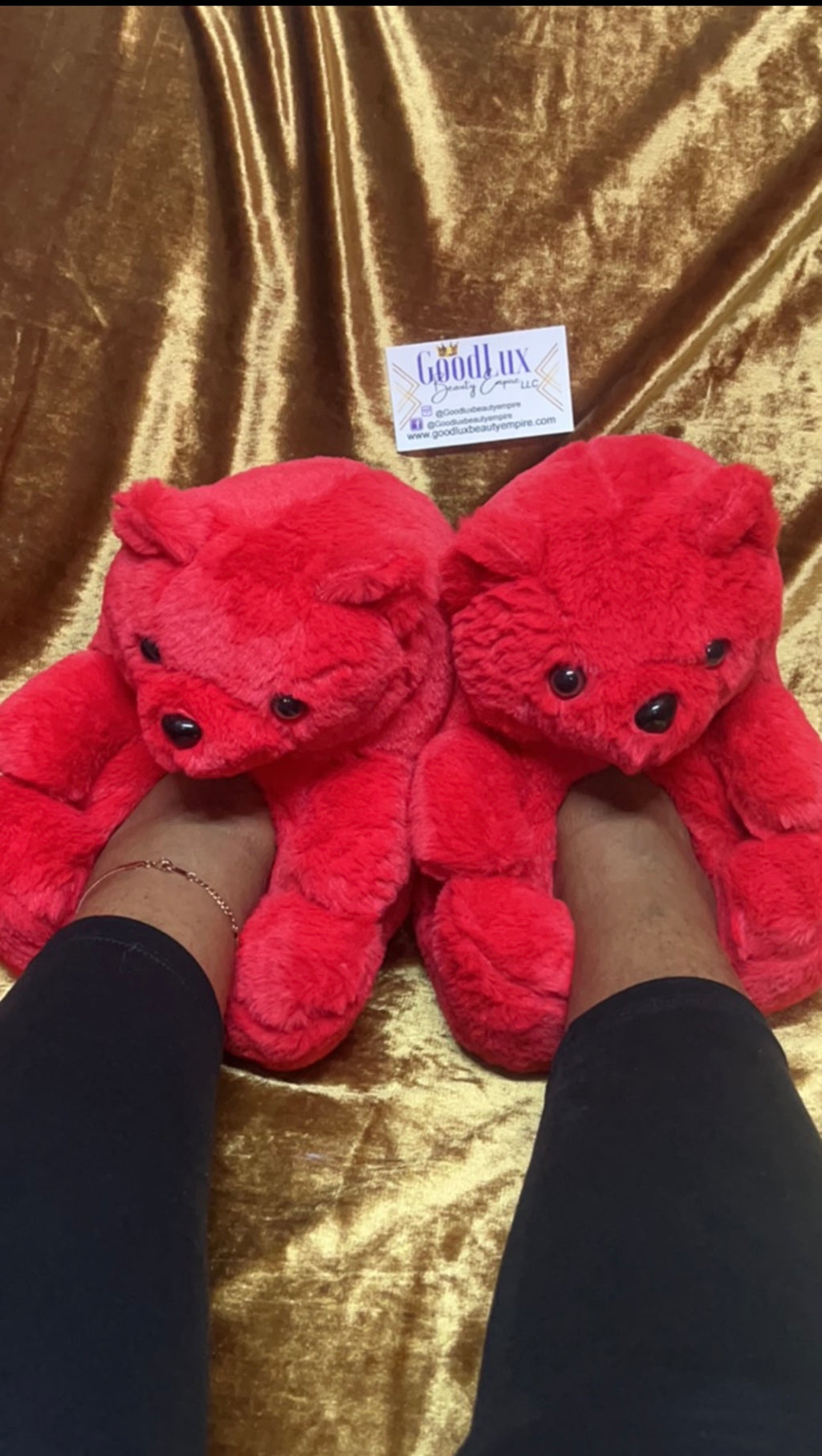 Red Teddy Bear Slippers Gift Box