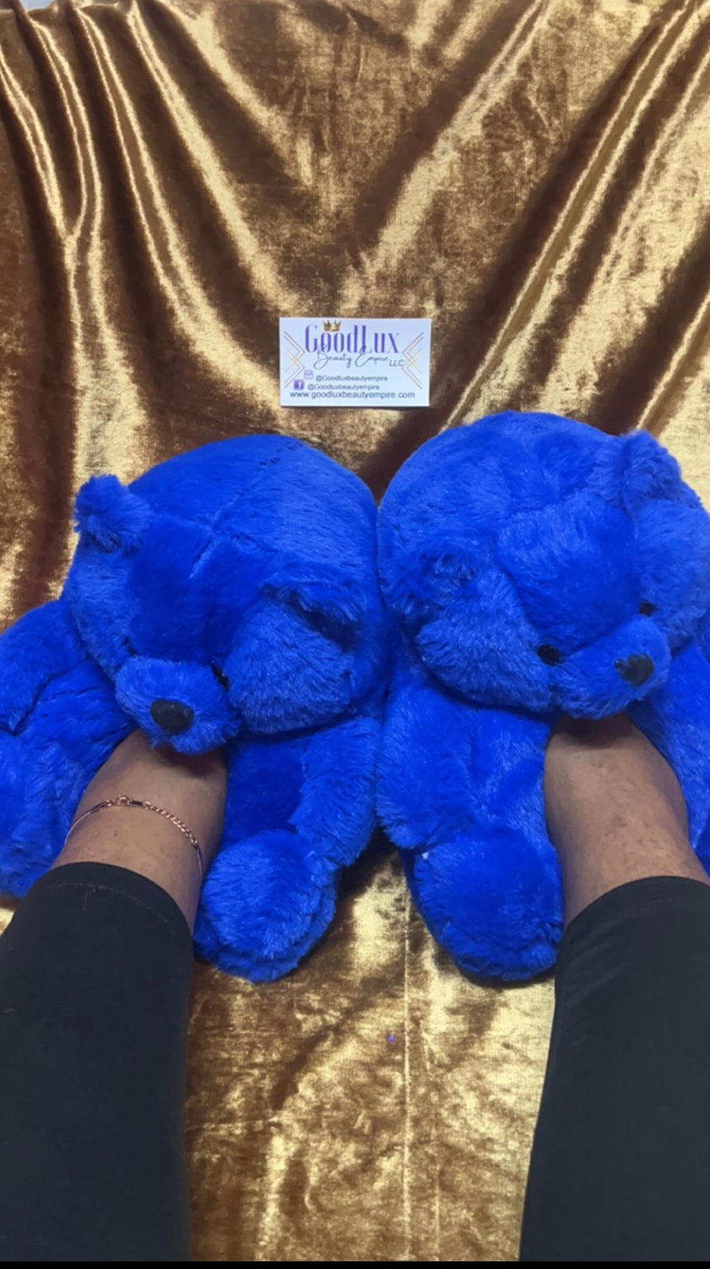 Dark Blue Teddy Bear Slippers