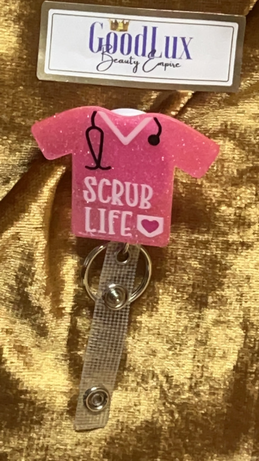 Pink Scrub Top Nurse Badge Reel