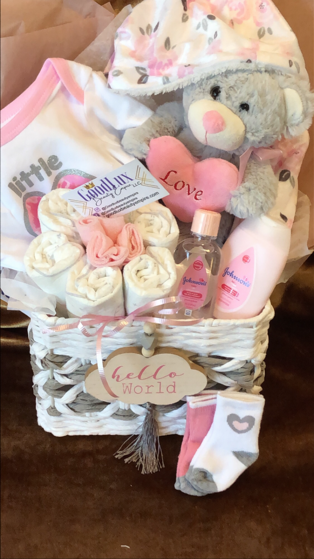 Hello World Baby Girl Gift Basket